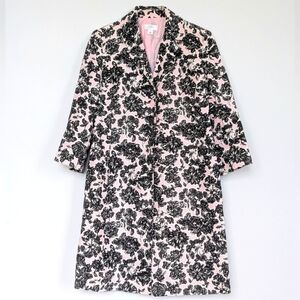 Ann Taylor Loft Spring Duster ¾ Sleeve Silk Linen Blend Floral Blush Charcoal Wh